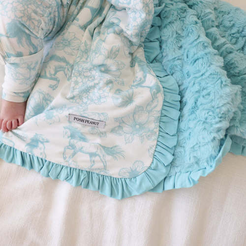 Floral Blue Double-sided Plush Swaddle | Charlotte Anne