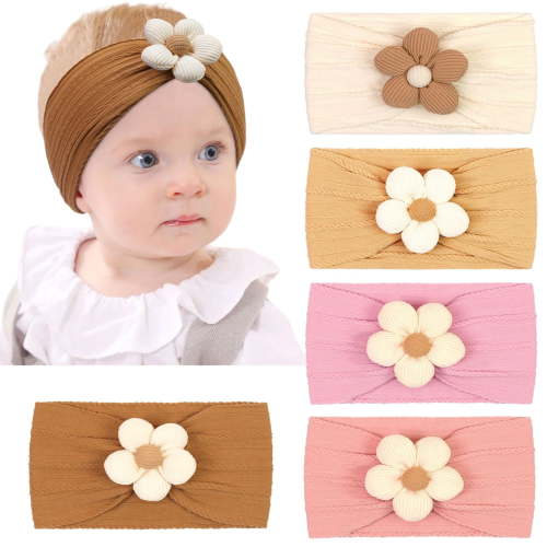 5PCS Baby Flower Headbands Baby Girls Nylon Headbands Soft Hairbands Hair Accessories for Newborn Infant Toddler Kids