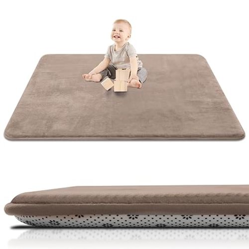 Thick Baby Play Mat for Floor,50 x 50 Playpen Mat,Tummy Time Foam Mats,Ultra Soft Support & Plush Feel,Easy Care with Non-Slip Cushioned for Infant,Kids and Toddler Crawling,Brown