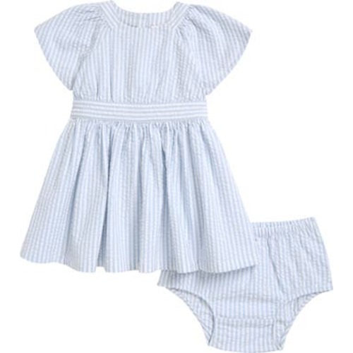 Stripe Seersucker Cotton Dress & Bloomers, 6M