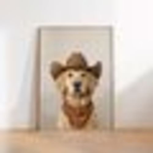 Golden Retriever Cowboy Print, Golden Retriever Neutral Aesthetic Print, Western Trendy Wall Art, Cowgirl Hat Print, Funky Western Art