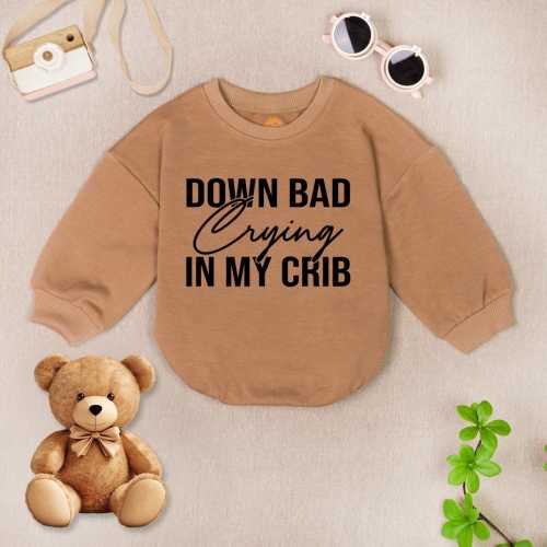 Down Bad Crying In My Crib Baby Romper Sweater, Baby Announcement Romper, Coming Soon Baby Bodysuit, Newborn Outfit