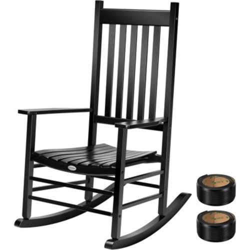 SPECSTAR Oversized Wooden Rocking Chair with Anti-Slip Strips for Noise Reduction, Suitable for Indoor, Porch, Garden, Black