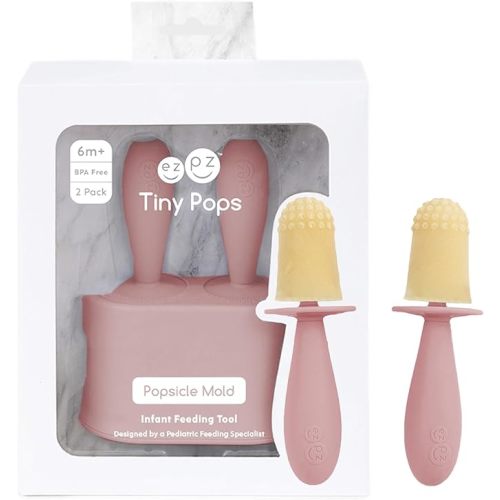 ezpz Tiny Pops (Blush) - 4 Months+ - Popsicle Mold Set with Two Wands for Infants - Baby-Led Weaning + Teething Essentials