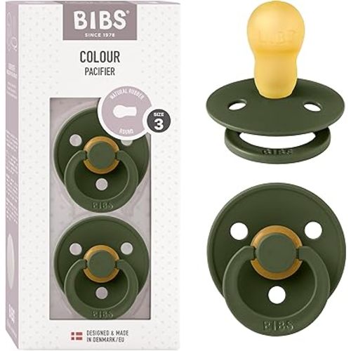 BIBS Pacifiers Colour Collection | Natural Rubber Baby Pacifier | Set of 2 BPA-Free Soothers | Made in Denmark | 18+ Months (Pack of 2) | Hunter Green