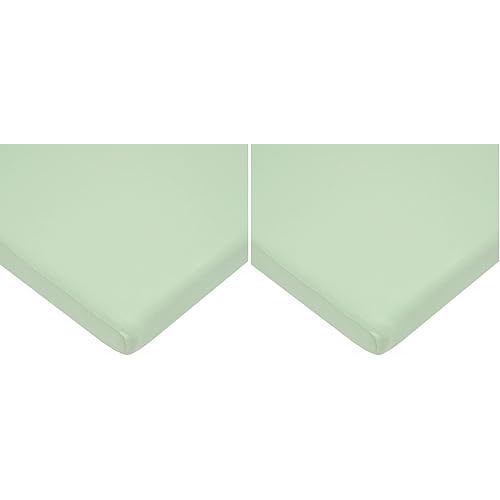 American Baby Company 15" x 33" Fitted Bassinet Sheet, 100% Natural Cotton Jersey Knit, Green, Soft Breathable, for Boys and Girls (Pack of 2)