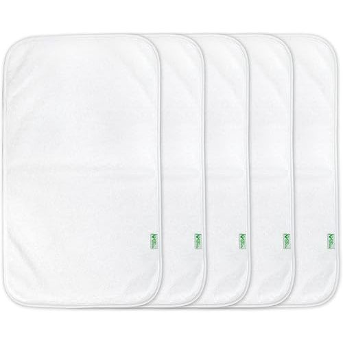 green sprouts Stay-Dry Burp Pads (5 Count) | Ultimate protection from drools & spit ups | Waterproof protection, Soft & absorbent terry, Machine washable , White 17"x10"(Pack of 1)