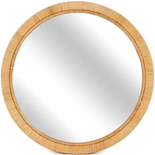 Decorative Rattan Wall Mirror, Boho Bathroom Modern Makeup, Rustic Wall Bohemia Mirrors for Bedroom, Living Room, Vanity Versatile Farmhouse, Nursery, Bathroom (Round 28“x28”)
