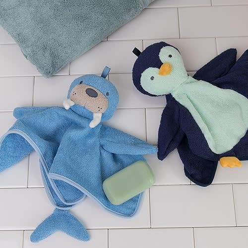 Manhattan Toy Penny Penguin Scrub-a-Dubbie Bathtime Puppet Washcloth for Infants, Toddlers and Kids