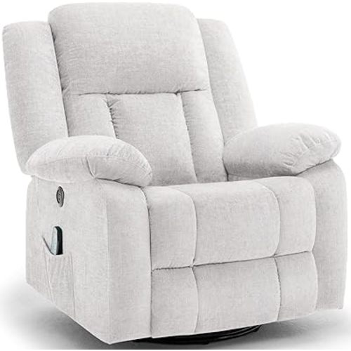 Rocker Recliner Chair, Glider Recliner Chairs for Adults, 360° Swivel Recliner with Massage and Heating, Rocking Recliner Chair with Side Pockets and USB for Living Room, Nursery, Bedroom