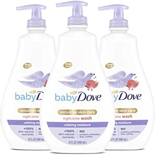 Baby Dove Calming Moisture Sensitive Skin Night Time Wash, 3 Pack Hypoallergenic and Tear-Free Bath Wash, Scented, Suitable for Newborns, 400 ml (3x 13.52 oz)
