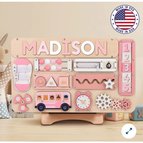 Montessori Busy Board for Toddlers, One Year Old Birthday Gifts, First Christmas Gifts, Educational Baby Toys 6-12 Months, Name Puzzle Sensory Board