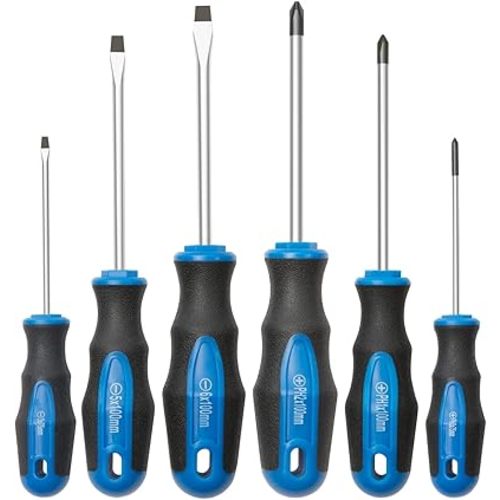 ROTATION 6PCS Magnetic Tip Screwdriver Set, 3 Phillips and 3 Flat, Professional Cushion Grip | 6-Piece Hand Tools Set