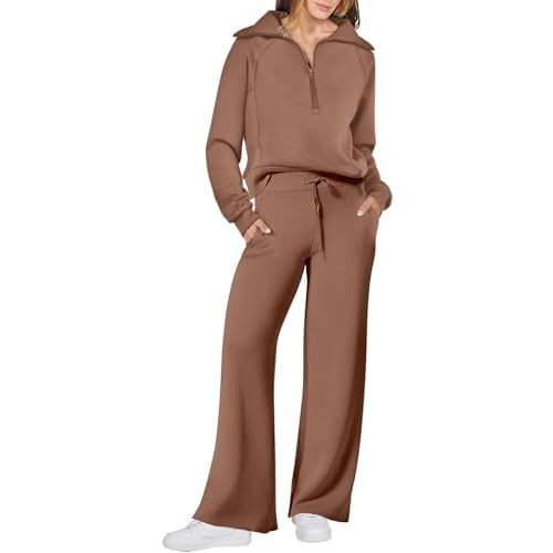ANRABESS Women 2 Piece Outfits 2025 Fall Fashion Airport Wide Leg Pants Lounge Set Leisure Travel Vacation Clothes Sweatsuits