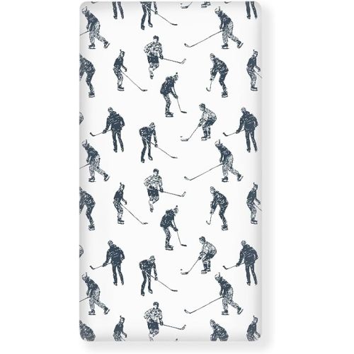 Ice Hockey Fitted Crib Sheet for Boys Girls Sports Event Hockey Player Baby Sheet for Standard Crib and Toddler Winter Sport Nursery Bed Mattress Sheets 28"x52"