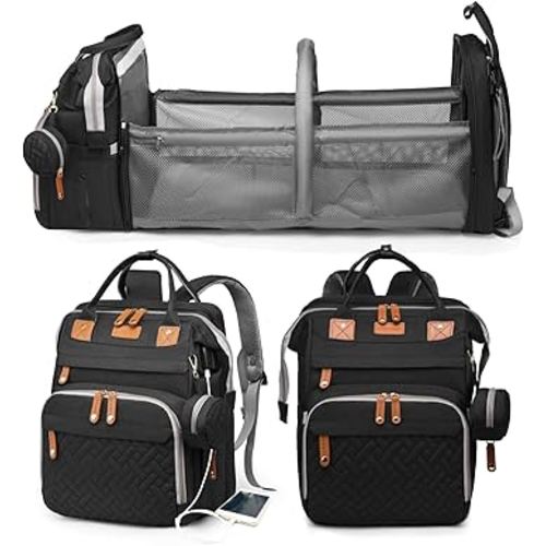 Jeryswet Baby Diaper Bags with Changing Station, Waterproof Large Capacity Diaper Bag Backpack for Moms Dads with USB Charging Port and Stroller Straps, Baby Shower Gifts, Black