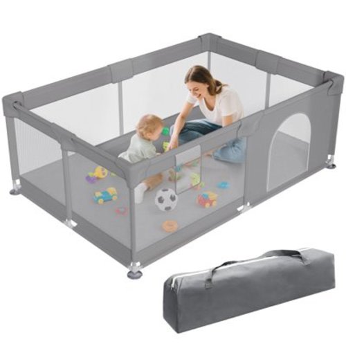Vipsafe Baby Playpen with Carry Bag Safety Play Yard for Toddlers Easy to Assemble & Store Durable & Portable Playpen for Kids 47" x 71" Gray