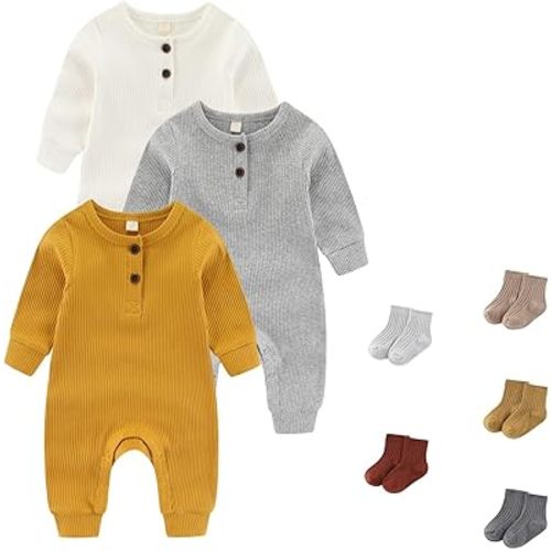 Unisex Long Sleeve Baby Romper And Sock Solid infant Boy Girl Jumpsuits 0-24Months New Born Outfits
