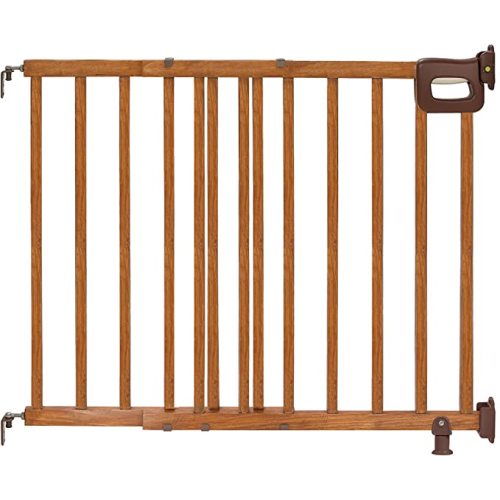 Summer Infant Deluxe Stairway Simple to Secure Safety Pet and Baby Gate,30'-48' Wide,32' Tall,Easy Install on Wall or Banister in Doorway or Stairway,Hardware Mount,Auto Close Walk-Thru Door-Oak Wood