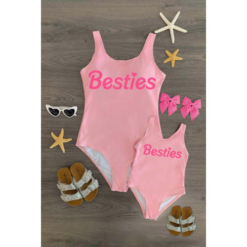 Mom & Me - "Besties" Pink One Piece Swimsuit | Sparkle In Pink