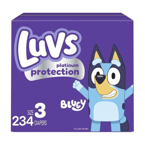 Luvs Size 3 Baby Diapers, Platinum Protection Bluey Diapers for Day & Night, Size 3, 234 Count (Packaging May Vary)