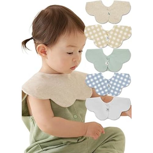 Konny Baby Bibs 5-Pack, 360 ​​° Rotate, Soft and Absorbent Bandana Drooling for Boys Girls baby Essentials - Set 5 - Mint, Ivory, Creamy Gingham, Oatmeal, Blue Gingham