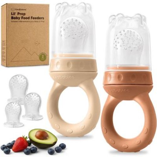 KeaBabies 2-Pack Prep Baby Food Feeder, BPA-Free Silicone Baby Fruit Feeder for Teething, 6-12 Months BLW Feeding Essentials (Terracotta)