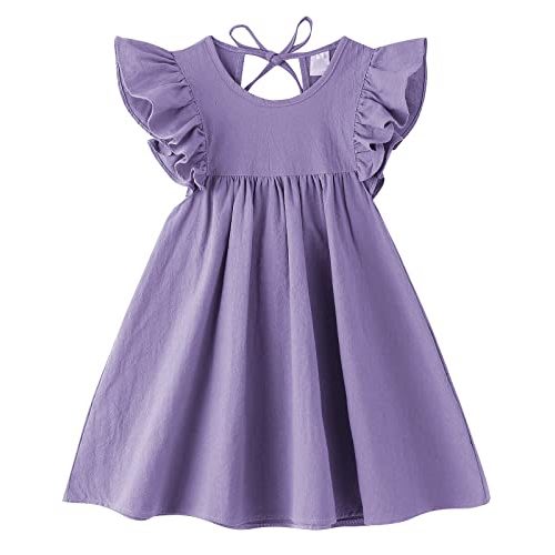 LYXIOF Toddler Baby Girl Cotton Linen Dress Ruffle Sleeve Halter Sleeveless Kids Casual Dresses