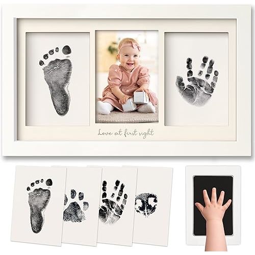 Inkless Hand and Footprint Kit, Boy, Girl, Newborn Keepsake - No Mess Ink Pad for Baby Handprint,Clean Touch Paw Print Kit for Dog Picture Frame,Personalized Baby Christmas Shower Gifts(Alpine White)