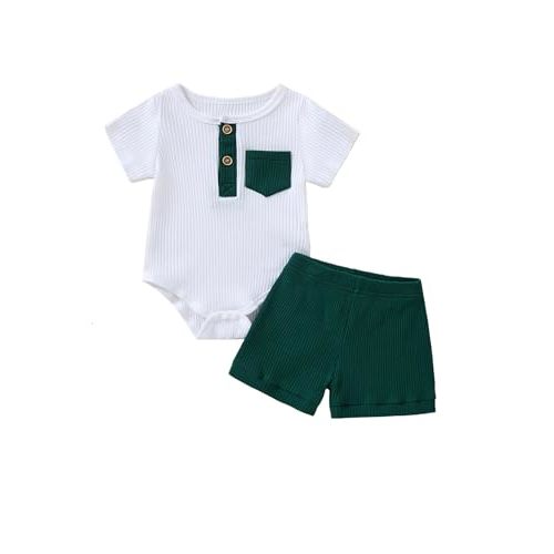 Gademacue Baby Boy Outfits 2 Piece Short Sleeve Romper Top And Shorts Set Baby Boy Summer Clothes 0-18M
