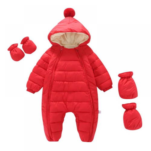 Baby Winter Snowsuit Fleece Lined Romper Pointed Hooded Coat with Mittens Shoes 0-24M