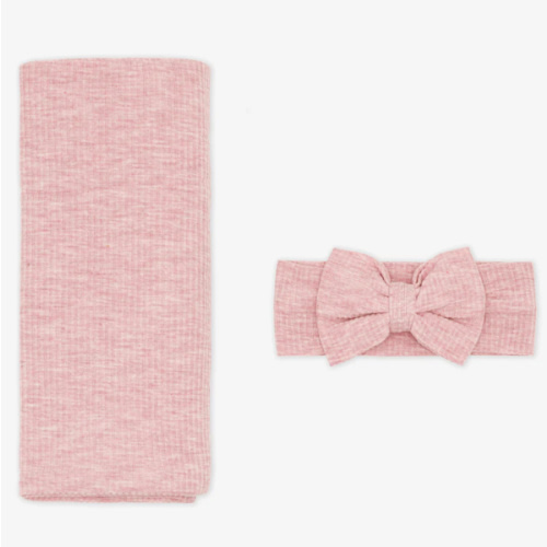 Heather Mauve Ribbed Swaddle & Luxe Bow Headband Set - Little Sleepies