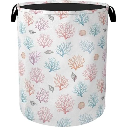 Starfish Coral Foldable Laundry Hamper - Waterproof Fabric Storage Basket with Handles, Clothes Hampers for Laundry,Bedroom,Dorm