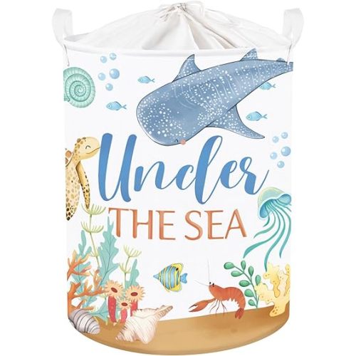 Clastyle Fish Sea Turtle Baby Basket Ocean Coral Seaweed Starfish Toy Book Shelf Basket Waterproof Pool Toy Beach Towel Storage Bin Large Dirty Clothes Laundry Hamper, Crab, 36 * 45 cm