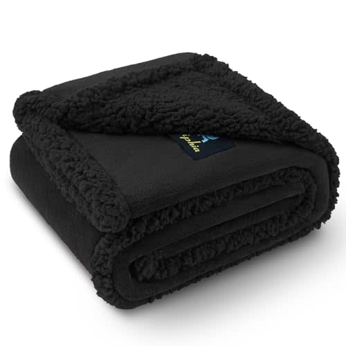 Waterproof Pet Blanket, Liquid Pee Proof Dog Blanket for Sofa Bed Couch, Reversible Sherpa Fleece Furniture Protector Cover for Small Medium Large Dogs Cats, Black X-Large85" x 57"