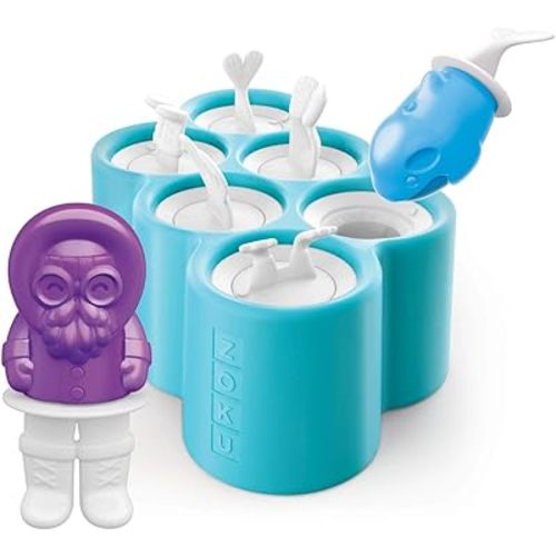 Zoku Polar Pop Molds, 5 Different Explorer Friends and Polar Explorer-Shaped Popsicle Molds in One Tray, Easy-Release, BPA-Free