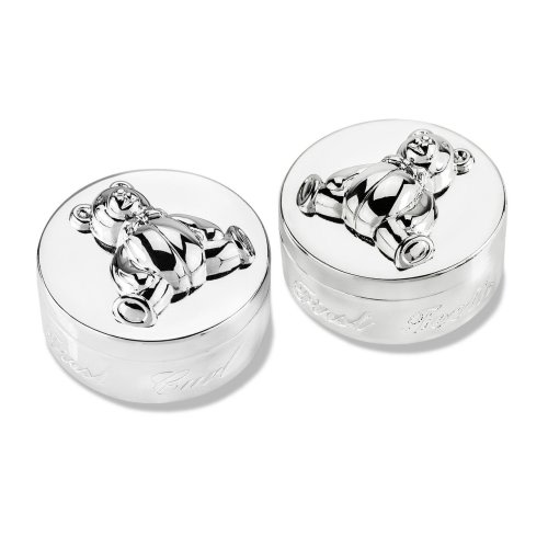 Baby's First Engraved Silver Baby Keepsake Boxes First Tooth & Curl - Set of Two Gift for New Mom New Baby Baptism Christian Dedication Gift