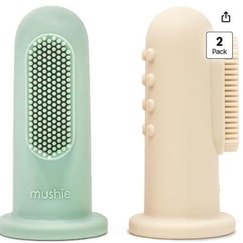 Mushie Baby Finger Toothbrush (Cambridge Blue/Shifting Sand) 2-Pack