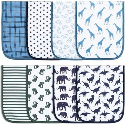Hakochia Burp Cloths for Baby Boy & Girl Organic Cotton Large Unisex Burp Clothes Extra Absorbent Soft Neutral Burping Rags Spit Up Cloth Sets for Newborns 8 Pack