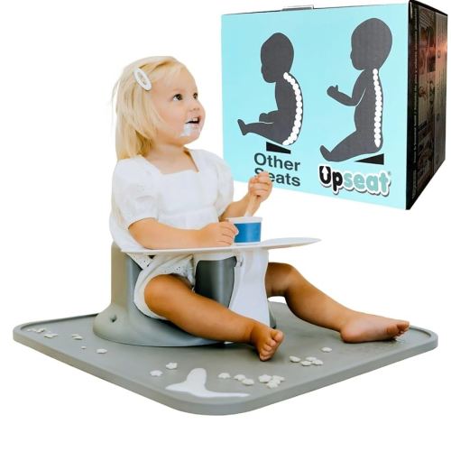 Upseat Ergonomic Baby Seat + Splat Mat, Waterproof, Soft, Spill & Mess Containment Bundle