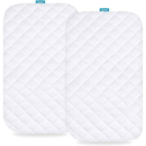 Waterproof Bassinet Mattress Pad Cover Fit for Fodoss, BIERUM, Bellababy and MiClassic Bassinet, 2 Pack, Ultra Soft Viscose Made from Bamboo Terry Surface, Breathable and Easy Care - Rectangular - for Fodoss/BIERUM/Bellababy/MiClassic Ba...