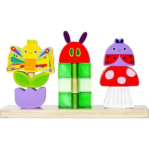 KIDS PREFERRED Eric Carle Toddler Toys The Very Hungry Caterpillar Wooden Stacking Toy with 10 Mix and Match Pieces for Creative Play and Coordination