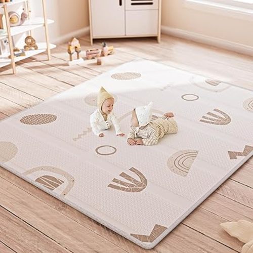 MLOONG Baby Play Mat 71x59", Play Matt Baby Foam, Floor Playmat for Kids Foldable, Tapis De Jeux Pour Bébé, Large Thick Edge Reinforcement Waterproof Double-Sided Light Theme