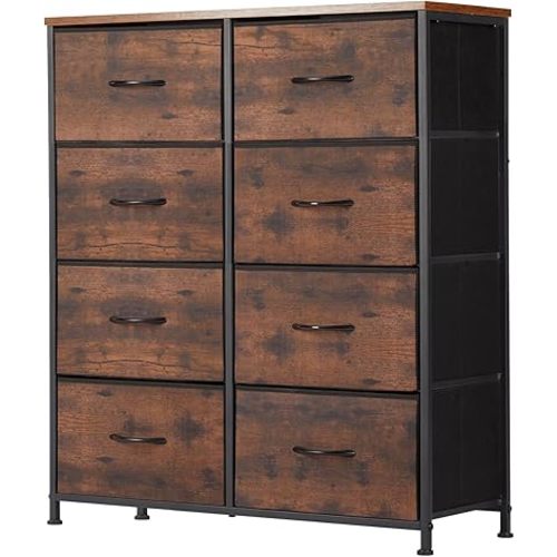 Sweetcrispy Dresser for Bedroom with 8 Storage Drawers, Large Fabric Storage Tower Organizer, Chest of Drawers with Metal Frame Wooden Top for Closet, Living Room, Entryway, Tank