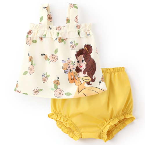 Disney Princess Baby Girls 2 Pieces Belle Graphic Sleeveless Tee with Bloomers Shorts Sets Shower Gifts Newborn to Infant
