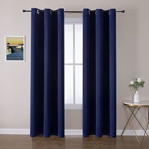 ChrisDowa Grommet Blackout Curtains for Bedroom and Living Room - 2 Panels Set Thermal Insulated Room Darkening Curtains (Navy Blue, 42W x 84L)