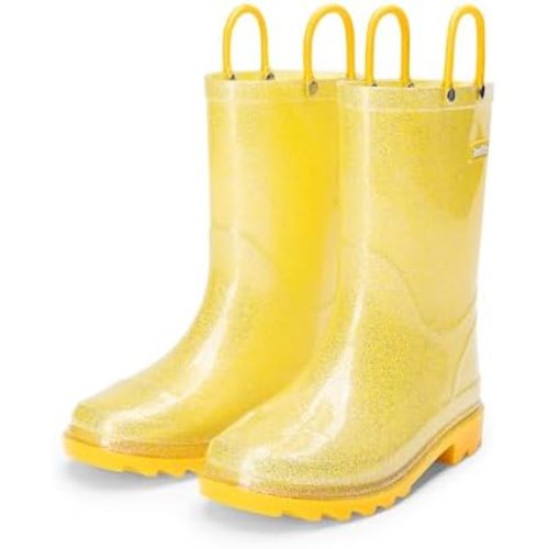 DREAM PAIRS Kids Rain Boots Glitter Boys Girls with Easy-on Handles Sparkly Waterproof Boots Outdoor Playing Rain Boots Unisex-Child