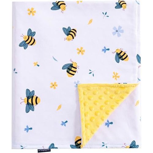 QSTEHEML Baby Blankets Neutral for Boys Girls,Super Soft Nursery Minky Blanket Unisex, Baby Gifts Double Layer with Dotted Backing, Newborn Blankets for Crib Stroller(Bee, 30 * 40inch)