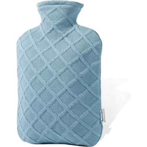 FORICOM Fuzzy Hot Water Bottle with Soft Cover, Sweater,Hot Water Bags for Pain Relief 2Liter,Heat Pad,Hot and Cold Therapy,Menstrual,Bpa Free(Sky Blue)