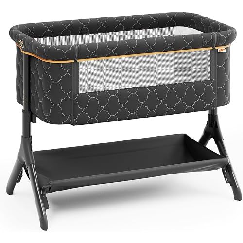 Pamo babe Bedside Bassinet for Baby, 3-in-1 Foldable Travel Bassinet with Wheels, Portable Baby Bassinet Adjustable Height, Storage Bag, Baby Bedside Sleeper Ideal Gift for Newborn Parents (Grey)